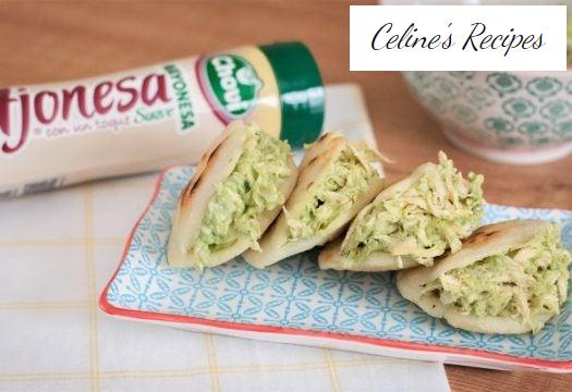 Arepas stuffed with avocado, chicken and mayonnaise