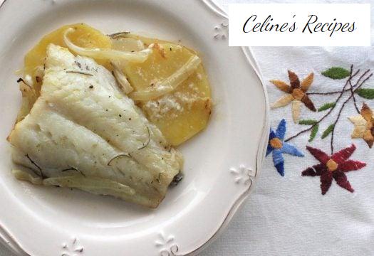 Baked cod with potatoes and onion