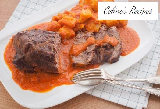 Roast meat in casserole. Galician recipe