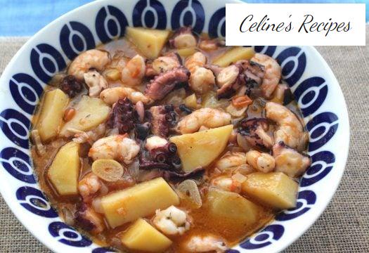 Octopus and prawn stew with potatoes