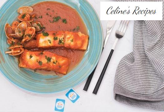 Sea bass in seafood sauce