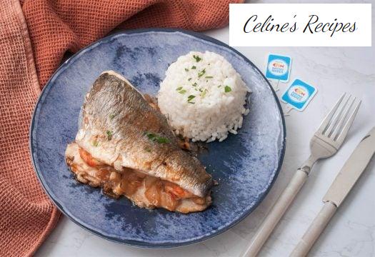 Dorada stuffed with shrimp and vegetables