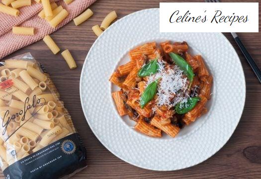 Pasta with aubergines. Elicoidali alla melanzane