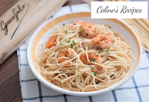 Spaghetti with prawns (Spaghettini with prawns, garlic and chilli)