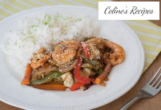 Wok sautéed vegetables with prawns