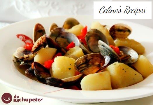 Clams with potatoes. Seafood stew