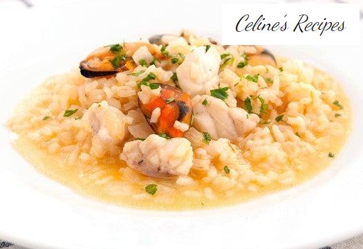 Soupy rice with mussels and monkfish