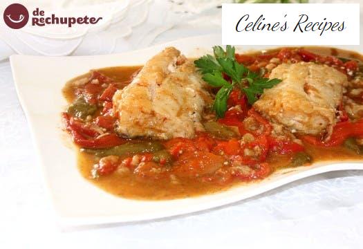 Baked cod with roasted peppers