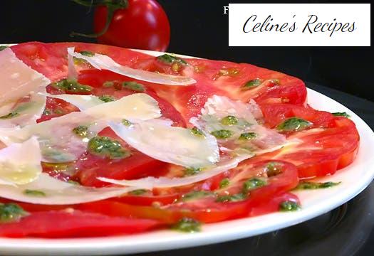 Tomato salad with parmesan and pesto