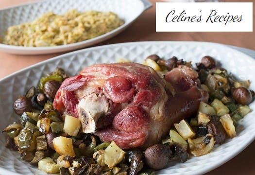 Baked knuckle with vegetables