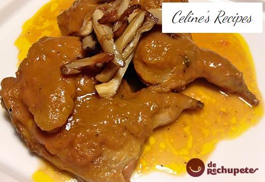 Stewed quail with a sauce of vegetables, apples and mushrooms