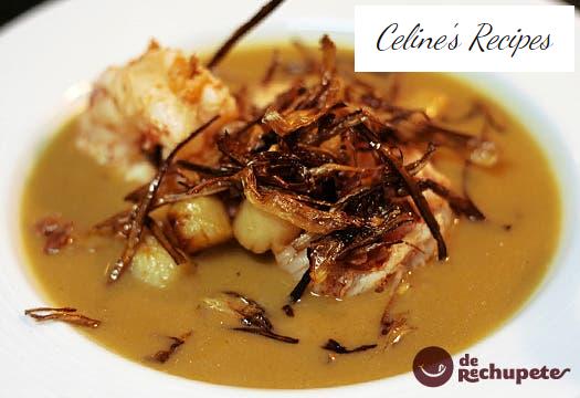 Seafood cream with scallops and grilled prawns
