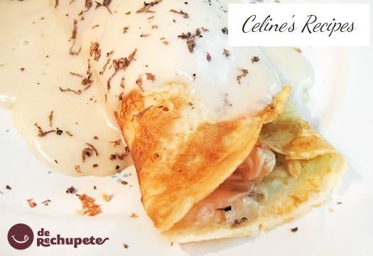 Truffled pancakes stuffed with hake