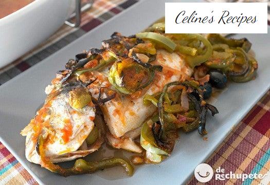 Baked sea bream with olives