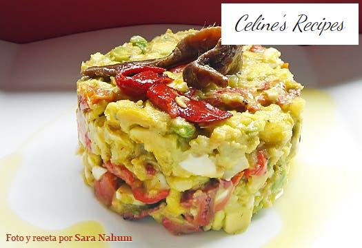 Potato, avocado, pepper and anchovy salad