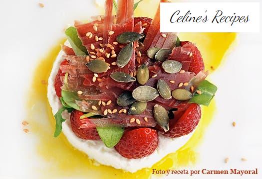 Fresh cheese salad with strawberries