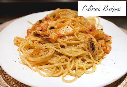 Spaghetti with orange sauce and Dijon mustard