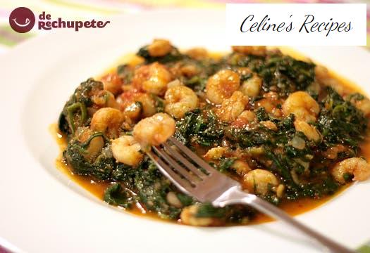 Spinach with prawns