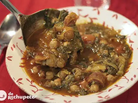 Chickpea stew with turnip greens and chorizo