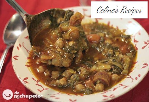 Chickpea stew with turnip greens and chorizo