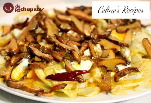 Broken or crashed eggs with chanterelles