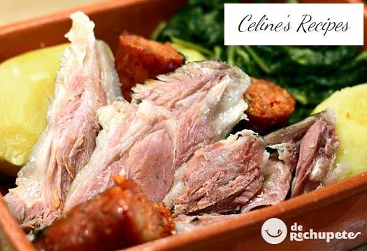 Lacon with turnip tops. Galician traditional recipe