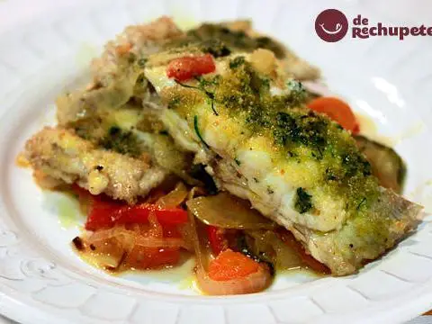 Baked sole with vegetables
