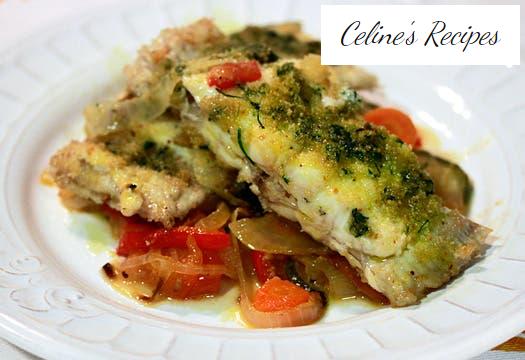 Baked sole with vegetables