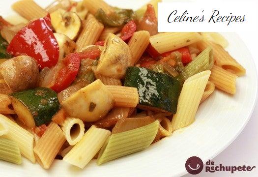 Macaroni with ratatouille and mushrooms