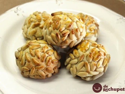 Homemade marzipan with pine nuts