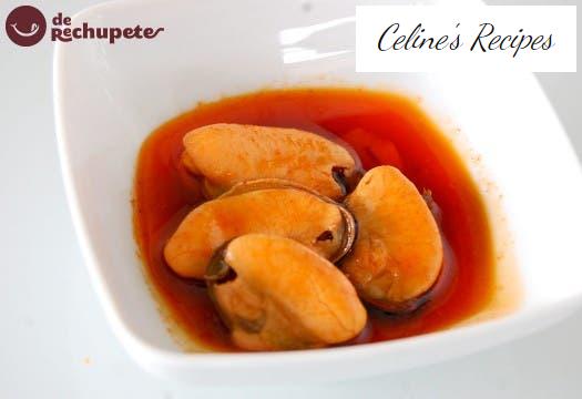 Homemade pickled mussels