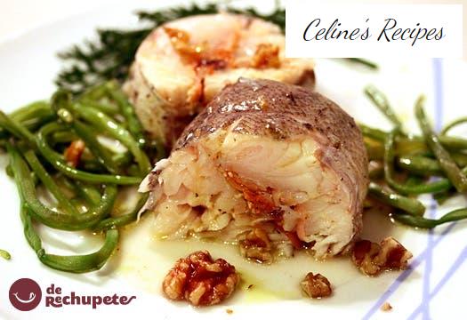 Hake stuffed with salmon and walnuts