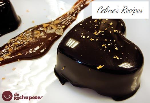 Chocolate mousse with shiny frosting or mirror chocolate