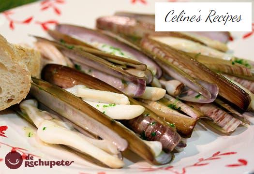 Grilled Galician razor clams with garlic and parsley