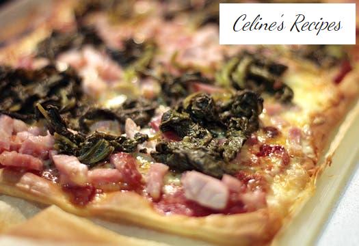 Lacón pizza with turnip greens