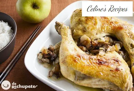Roast chicken with apple and mushrooms