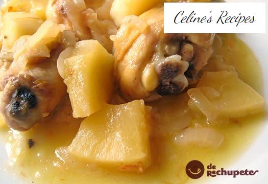 Sweet and sour chicken stew with pineapple