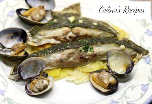 Baked turbot with clams