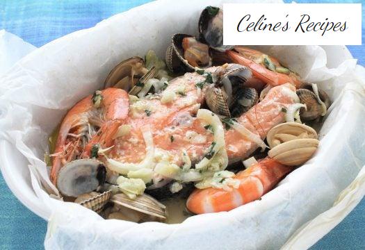 Papillote salmon and shellfish