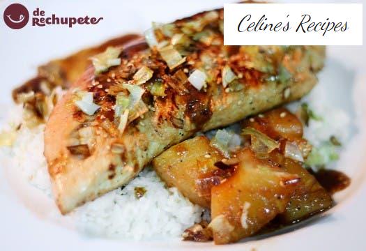 Turkey sirloin in soy sauce and pineapple