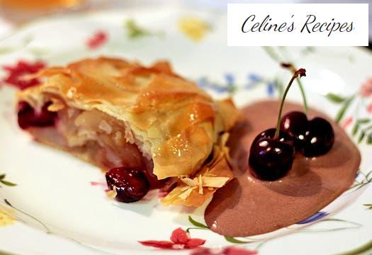 Strudel or Apfelstrudel of Jerte cherries and apples