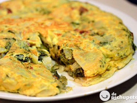 Omelette with turnip greens and chorizo