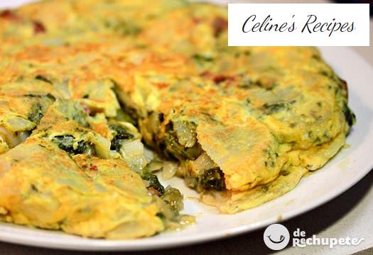Omelette with turnip greens and chorizo