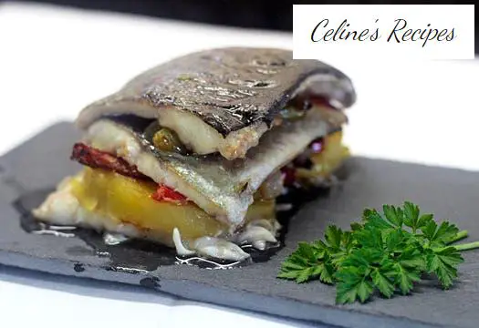 Trout strudel with potatoes and vegetables