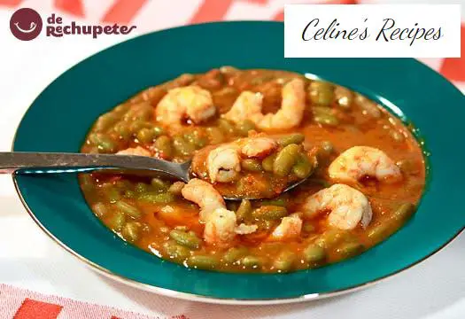 Beans or green beans with prawns