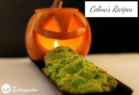 Pumpkin with guacamole. Halloween recipe