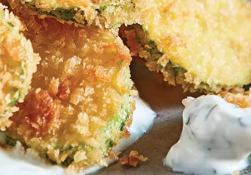 breaded pumpkin with mint dip and Greek yogurt