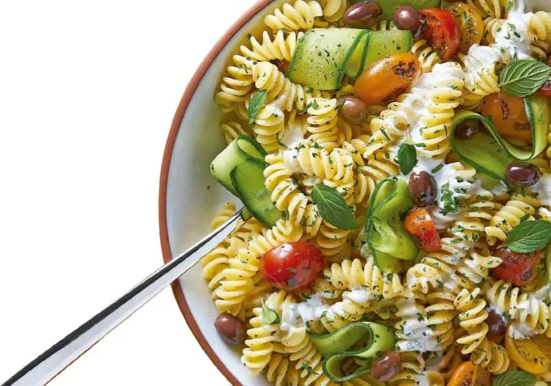 Greek salad with pasta