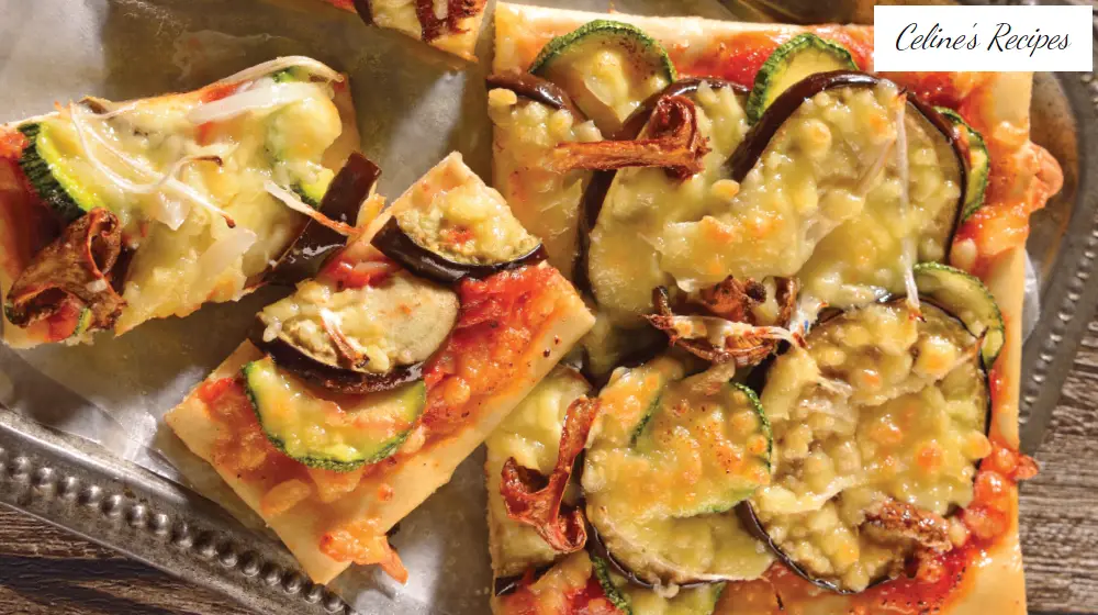 Vegetarian pizza with zucchini and mushrooms
