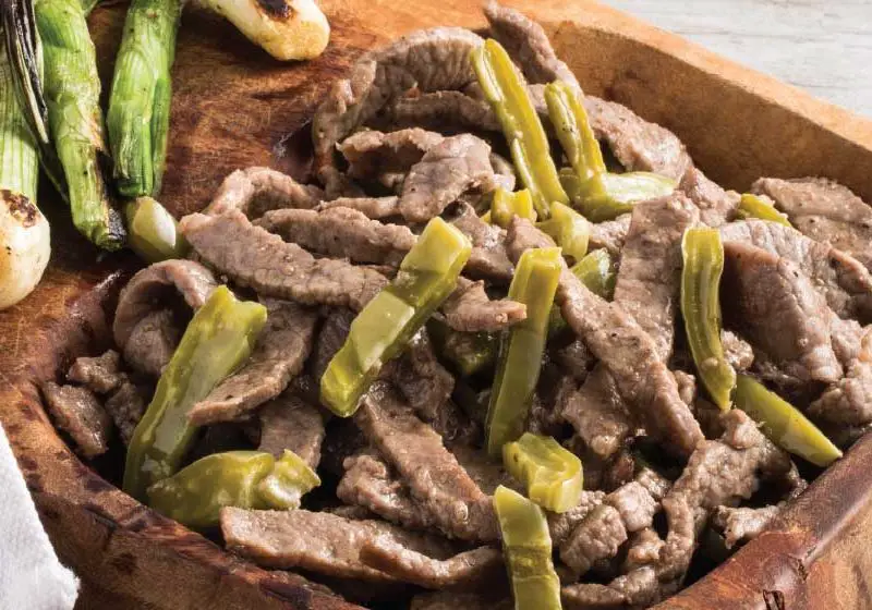 Steak fajitas with roasted nopales